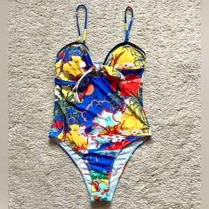 Tropical print one piece swimsuit